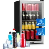 Klarstein Mini Kühlschrank mit Glastür, Mini-Kühlschrank für Zimmer, Getränkekühlschrank Klein mit Verstellbaren Ablagen, Kleiner Kühlschrank 124 L, Indoor/Outdoor Kühlschrank Leise