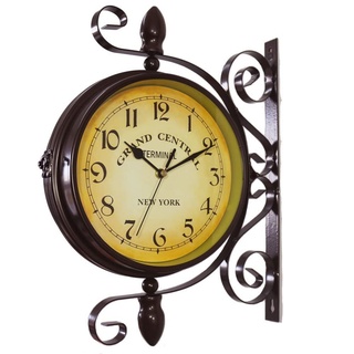 JAWSEU Vintage Doppelseitige Wanduhr, Bahnhofsuhr Doppelseitige Hängenduhr Wanduhr Retro Clock, Batteriebetrieben, Beidseitige Wanduhr für Drinnen und Draußen