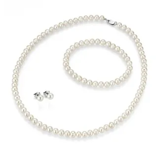Firetti Schmuckset Multipack Schmuck Geschenk Silber 925 Halskette Armband Ohrstecker (Set, 4-tlg), Made in Germany - mit Süßwasserzuchtperlen silberfarben|weiß