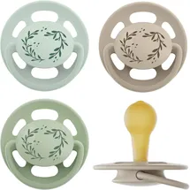 Nip - Cherry Green | ab 6 Monaten | 4er Pack | Kirschform | Stillfreundlicher, zahnfreundlicher Babyschnuller aus Naturkautschuklatex. Nachhaltiger Schnuller aus natürlichen Rohstoffen, Hellgrün/Braun