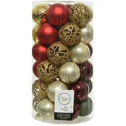 Decoris Packung mit 37 dekorativen Kugeln in verschiedenen Gold- und Rotfarben, Ø6 cm