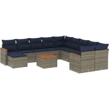 vidaXL 12-teiliges Gartensofa-Set mit Kissen, grau, Polyrattan - Grau