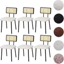Mendler Esszimmerstuhl HWC-K88 Stoff weiß 6er Set