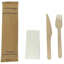 250x Bestecksets Holz Messer Gabel Serviette braun