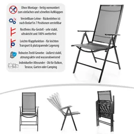 BigDean Gartenstuhl 4 Stück 120 kg belastbar 7-fach verstellbar 55 x 70 x 106 cm dunkelgrau