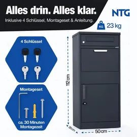 NTG Paketbox Wetterfester Stahl grau inkl. Zeitungsfach