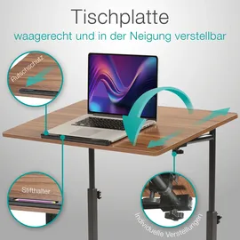 aktivshop Büro- und Beistelltisch, höhenverstellbar 65,5-90 cm, mit Rollen, Holz-Optik