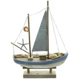 Dekoleidenschaft LED-Dekofigur "Segelschiff" Deko aus Holz im Shabby Look, Dekofigur, Boot, Segelboot, 48 cm hoch, maritime Leuchtdeko, Holzboot, Holzschiff, Dekoschiff bunt