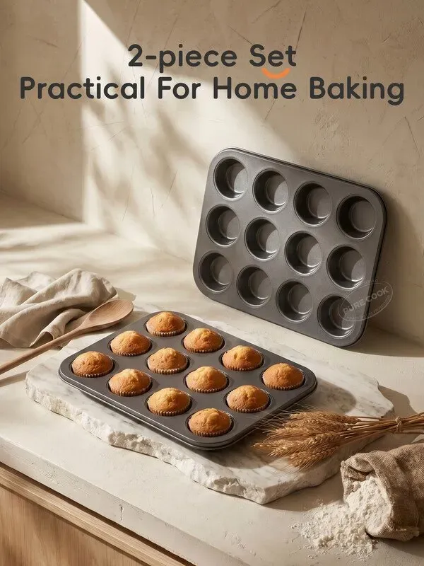 PURECOOK Karbonstahl-Kuchenform-Serie | Grau | 12-Fach 2-teilig Antihaft-Quadratische Kuchenform