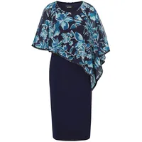 GOLDNER Abendkleid Blau Geblümt 50