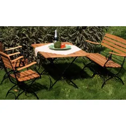 Holz Biergarten Möbel Premium aus Robinie, Stahl - Gartenmöbel Set wahlweise mit Klappstuhl, Gartentisch und Gartenbank
