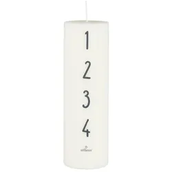 IB Laursen Adventkerze 1-4 weiß mit Zahlen, Höhe 20 cm, Ø 6 cm, graue Zahlen