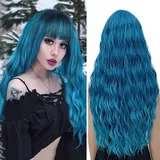 YEESHEDO Perücke Damenperücke Blau Lang Gewellt Locken Natürlich/Für Frauen Alltag Anime Cosplay Kostümparty Halloween Karneval (Ombre Blau)