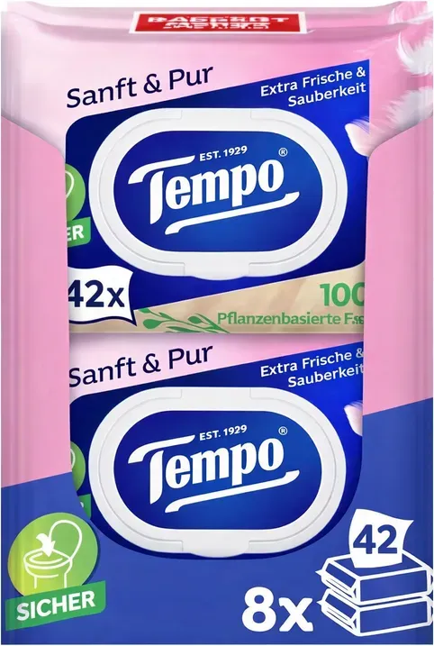 Tempo Toilettentücher Feucht Sanft & Pur 16 Packungen mit 42 Tüchern