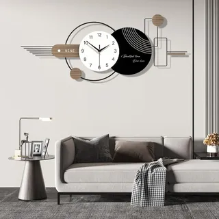 Modern Große Wanduhr, Stille wanduhr Ohne Tickgeräusche, Kreativer Minimalistisch Stil Dekorative Wanduhr, Metallrahmen, für Küche Schlafzimmer Büro,100 * 40 cm (Schwarz und Weiß)