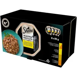 SHEBA Selection 32x85 g Nassfutter mit Huhn und Truthahn, Huhn, Geflügel, Truthahn in Soße für adulte Katzen