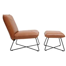 miliboo Vintage-Sessel PHILO 70 x 80 x 90 cm Braun mit Fußstütze