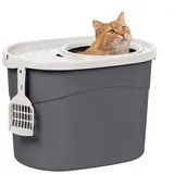 Iris Ohyama Katzenklo mit Schaufel, bis 7 kg, Grau/Weiß, mit Deckel, Katzentoilette, leicht reinigen, Für große Katzen, Kätzchen, geschlossen, XXL Toilette, BPA-frei, Cat Litter Box, TECL-20