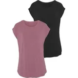 LASCANA Longshirt mit stark gerundetem Saum (2er-Pack) Sommertop aus luftigem Viskose-Stretch lila|schwarz 32/34