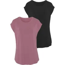 LASCANA Longshirt mit stark gerundetem Saum (2er-Pack) Sommertop aus luftigem Viskose-Stretch lila|schwarz 32/34
