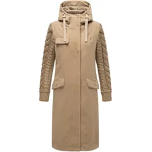 Navahoo Damen warmer Trenchcoat in Woll-Optik mit Strick-Ärmeln und Kapuze Knit Babe 14 Sand Beige Gr. M - M