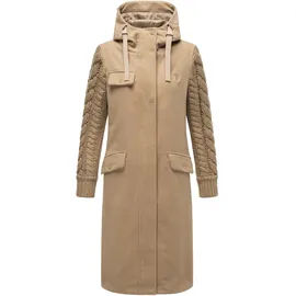 Navahoo Damen warmer Trenchcoat in Woll-Optik mit Strick-Ärmeln und Kapuze Knit Babe 14 Sand Beige Gr. M - M