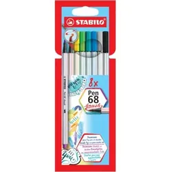 Faserschreiber mit Pinselspitze Pen 68 brush, Etui mit 8 Stiften