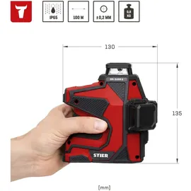 Stier Kreuzlinienlaser SKL 3x360°, 520nm, grün, 1/4" und 5/8" Gewinde im Koffer