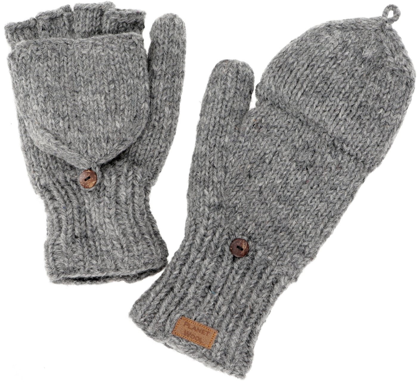 Guru-Shop Strickhandschuhe Handschuhe, handgestrickte Klapphandschuhe,.. grau