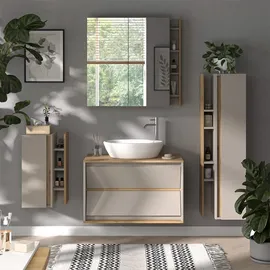 Vicco Badschrank Edelin, 35 x 120 cm mit 4 offenen Ablagefächern, wandhängend zur flexiblen Montage im Badezimmer,