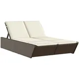 vidaXL Doppel-Sonnenliege mit Auflagen Braun Poly Rattan