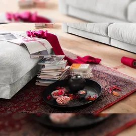 KAWOLA Big Hocker MADELINE Polsterhocker Cord hellgrau