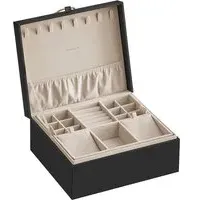 Songmics Schmuckboxen 2 Ebenen mit Griff und flexiblem Schmucktablett Schwarz