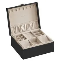 Songmics Schmuckboxen 2 Ebenen mit Griff und flexiblem Schmucktablett Schwarz