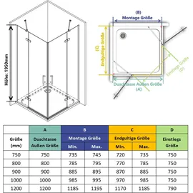 IMPTS Duschkabine Duschtrennwand Mattschwarzt Duschabtrennung 6mm ESG Glaswand Faltdusche 90 x 185cm, -