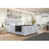 MEBLINI Boxspringbett mit Bettkasten - Gepolstert Doppelbett mit Matratze und Topper - Polsterbett mit Stauraum - Bett mit Kopfteil - Seniorenbett ... - Hellgrau