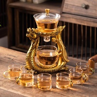 Mozeo Lazy Kungfu Glas Tee-Set Hitzebeständig Wasserableitung Drehdeckel Schüssel Halbautomatische Glas Teekanne Anzug (Teekanne Set)