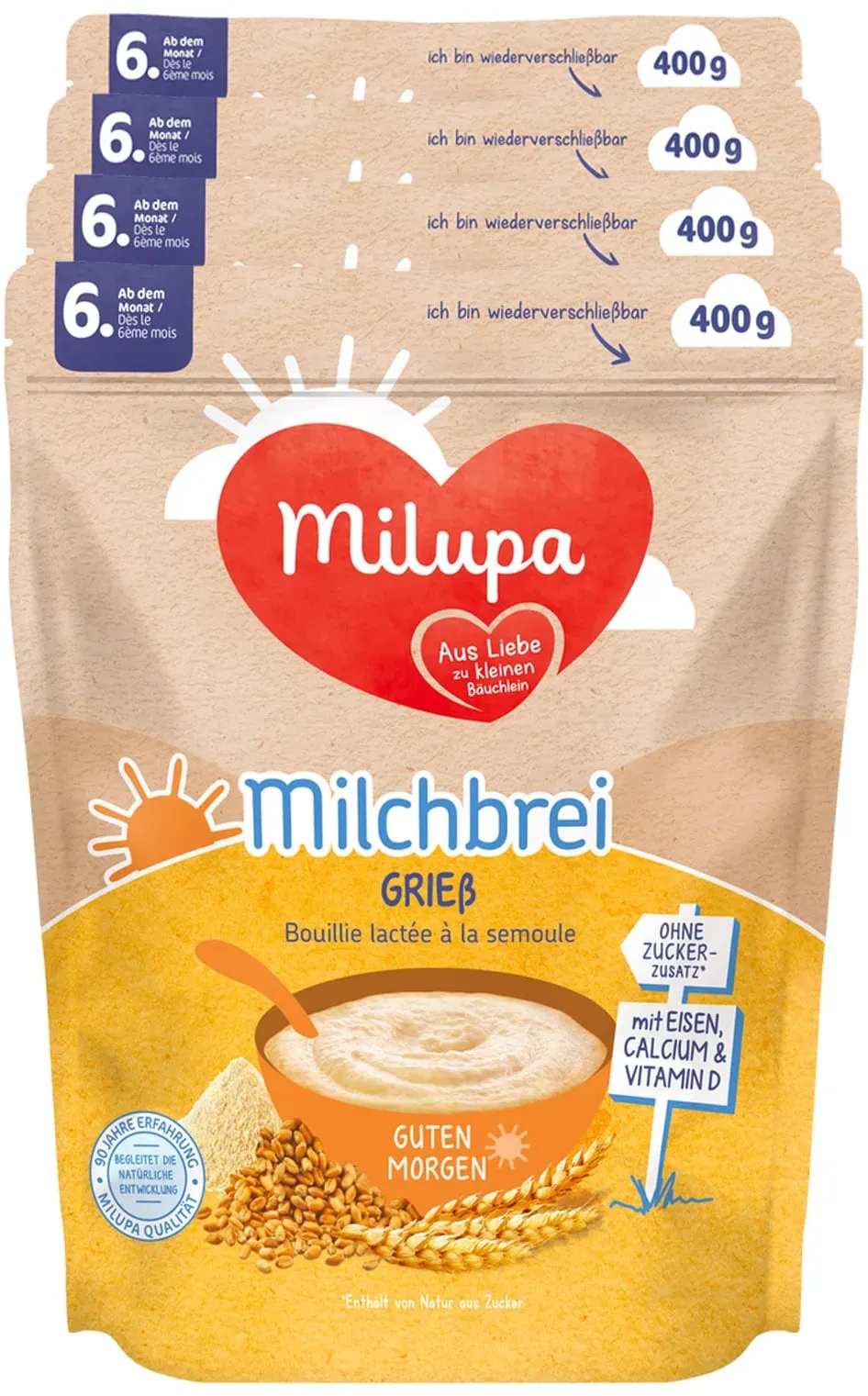 Milupa Guten Morgen Milchbrei Grieß 400 g, 4er Pack