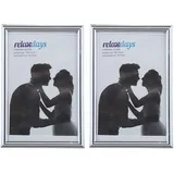 Relaxdays Bilderrahmen 2er Set, 10x15 cm, Passepartout 9x13 cm, Glasscheibe, Fotorahmen zum Stellen & Hinhängen, Silber