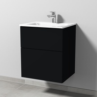 Sanipa Glas-Waschtisch-Set mit Waschtischunterschrank „3way“ 50 × 40,7 × 58,2 cm in Schwarz-Matt
