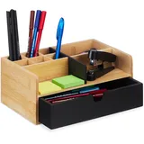 Relaxdays Schreibtisch Organizer, 1 Schublade, 9 Fächer, Bambus, HxBxT: 10 x 25 x 15,5 cm, Büroorganizer, Natur/schwarz