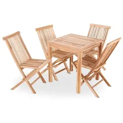 Sitzgruppe  - Teak-Holz Set aus 4 Klappstühle, 1 Tisch 80 x 80 cm, Langlebig, massiv & robust für Outdoor, Raburg Marelia XL