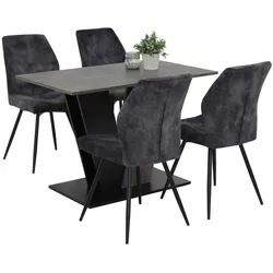 5 tlg. Essgruppe Neelia - Tisch Betonoptik, 4 Stühle Anthrazit