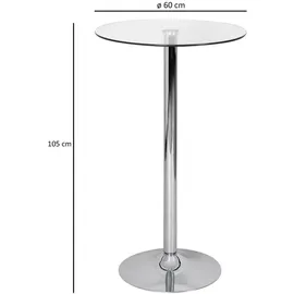 KADIMA DESIGN Stehtisch, Silber, Glas, Rund, Säule, 60x105x60 cm Durchmesser.