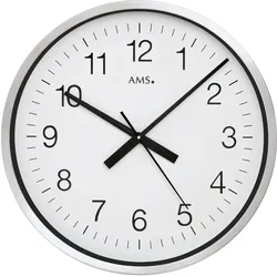 Funkwanduhr AMS "F5949", silber (silberfarben), Wanduhren, H: 5cm, Quarz,Metall,Glas,Wohnzimmer,Esszimmer,Küche,Arbeitszimmer,Büro,Flur