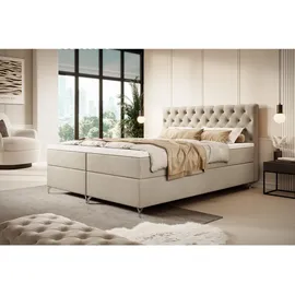 luxkor24 Boxspringbett PIKO 160x200cm Doppelbett Chesterfield mit Bonell-Matratze, Topper und mit 2 Bettkästen Beige, - Beige