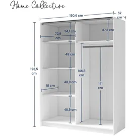 home collective Schwebetürenschrank 150 x 198 x 150,6 cm Weiß