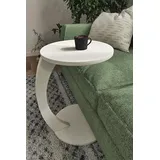 ZEO WOOD Beistelltisch, runder Beistelltisch für Sofa und Wohnzimmer, C-förmiger Betttisch, Weiß