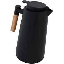 Dobmann Thermoskanne 1 Liter schwarz mit Holzgriff Kaffeekanne Isolierkanne