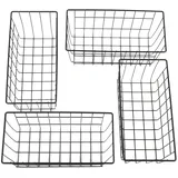 4x Metall Aufbewahrungskorb, Deko Wand Korb, Hänge Regal Drahtkorb,Offenes Drahtdesign, Wand - Eisen Korb Einhängekorb, für Büro, Küche, Bad, Schwarz